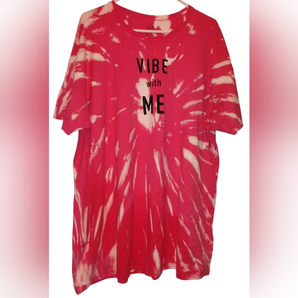 2X Fruit of the Loom Pinkish Red. Tie-Dye "Vibe With Me" Short Sleeve Tee